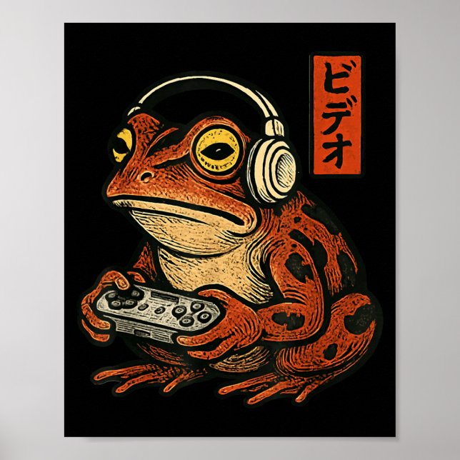 Japanese Gamer Frog Art Men Women Boys Funny Vinta Poster (Framsidan)