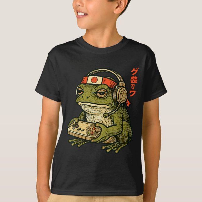 Japanese Gamer Frog Art Men Women Boys Funny Vinta T Shirt (Framsida)