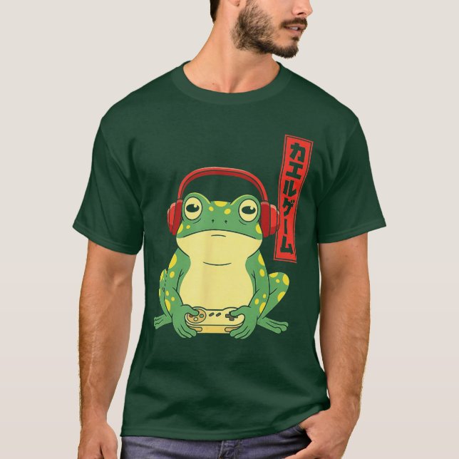 Japanese Gamer Frog Art Men Women Boys Funny Vinta T Shirt (Framsida)