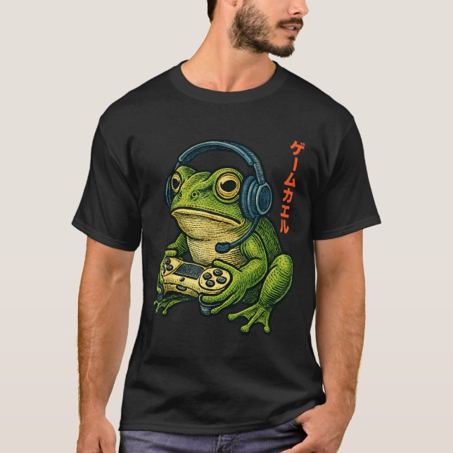 Japanese Gamer Frog Art Men Women Boys Funny Vinta T Shirt (Framsida)