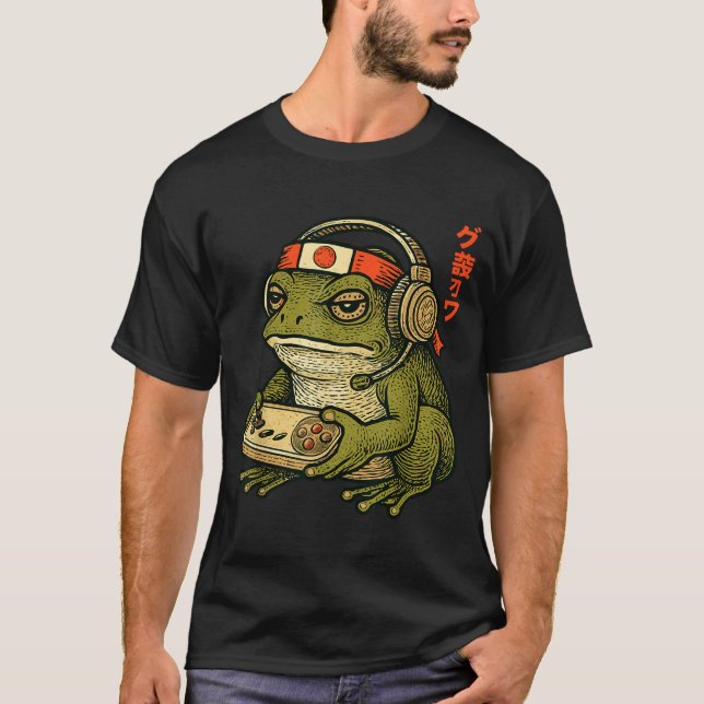 Japanese Gamer Frog Art Men Women Boys Funny Vinta T Shirt (Framsida)