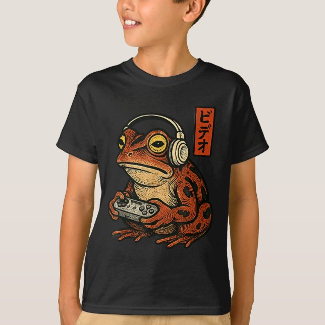 Japanese Gamer Frog Art Men Women Boys Funny Vinta T Shirt (Framsida)
