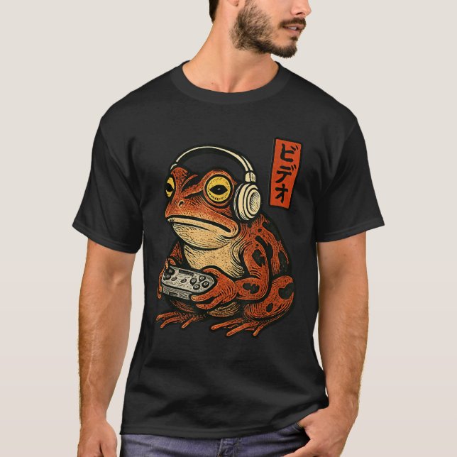 Japanese Gamer Frog Art Men Women Boys Funny Vinta T Shirt (Framsida)