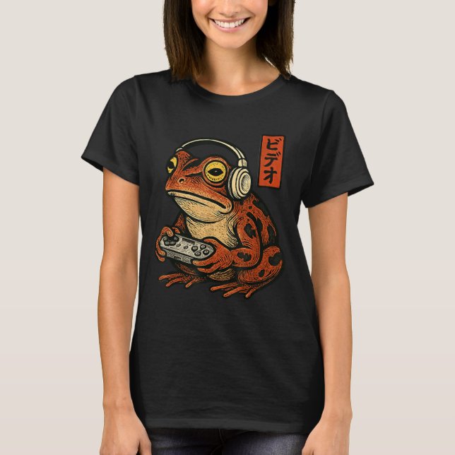 Japanese Gamer Frog Art Men Women Boys Funny Vinta T Shirt (Framsida)