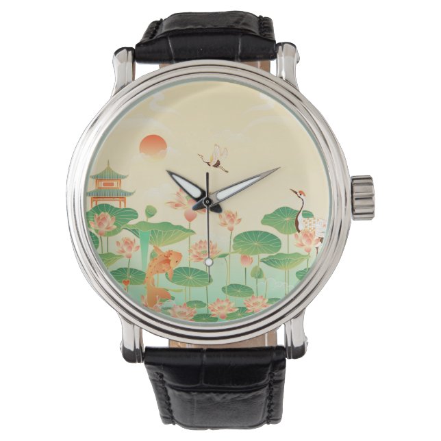 Japanese Garden Koi Pond and Waterlilies Art Armbandsur (Framsida)