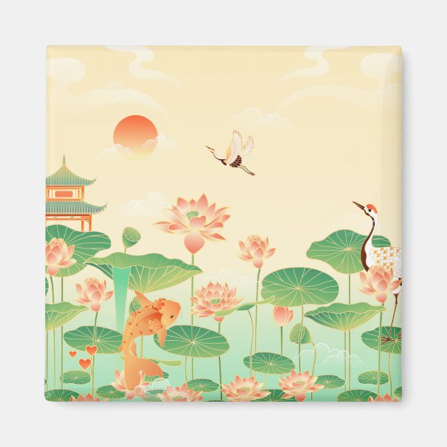 Japanese Garden Koi Pond and Waterlilies Art Magnet (Framsidan)