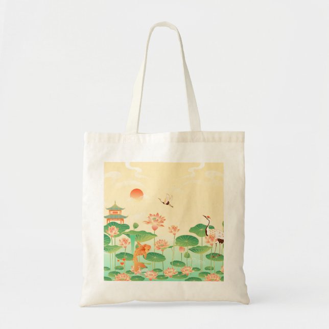 Japanese Garden Koi Pond and Waterlilies Art Tygkasse (Framsidan)