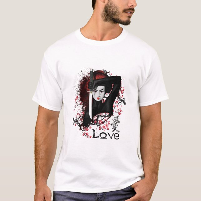 JAPANESE GEISHA ASSASSIN NINJA MED SWORD T SHIRT (Framsida)