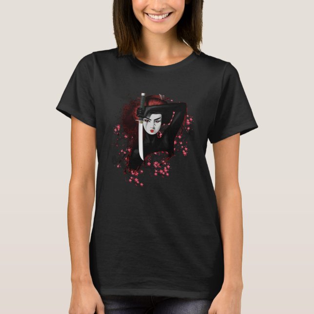 JAPANESE GEISHA ASSASSIN NINJA MED SWORD T SHIRT (Framsida)