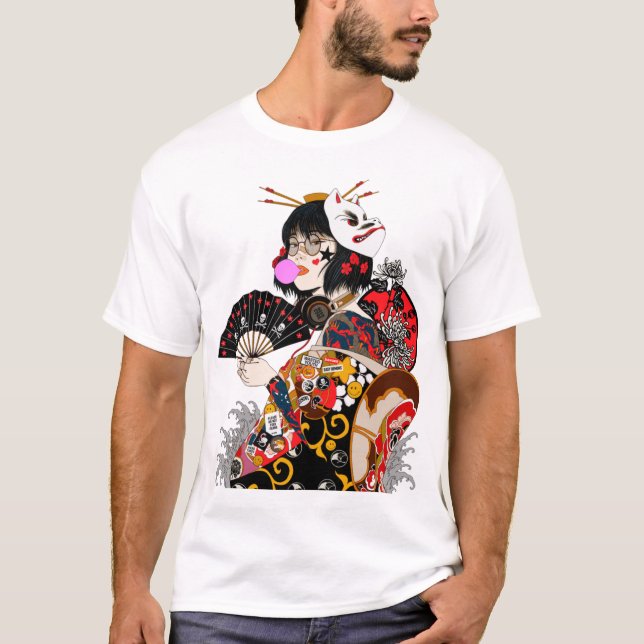 Japanese Geisha Cool Girl Urban Style  T Shirt (Framsida)
