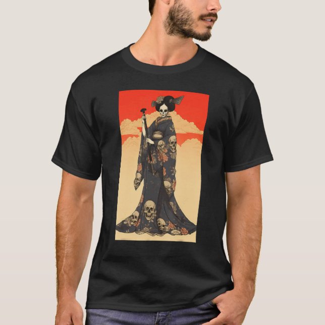 Japanese Geisha Skeleton  Geisha Skull T Shirt (Framsida)