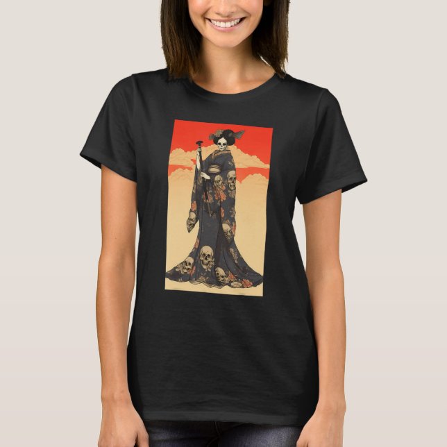 Japanese Geisha Skeleton  Geisha Skull T Shirt (Framsida)