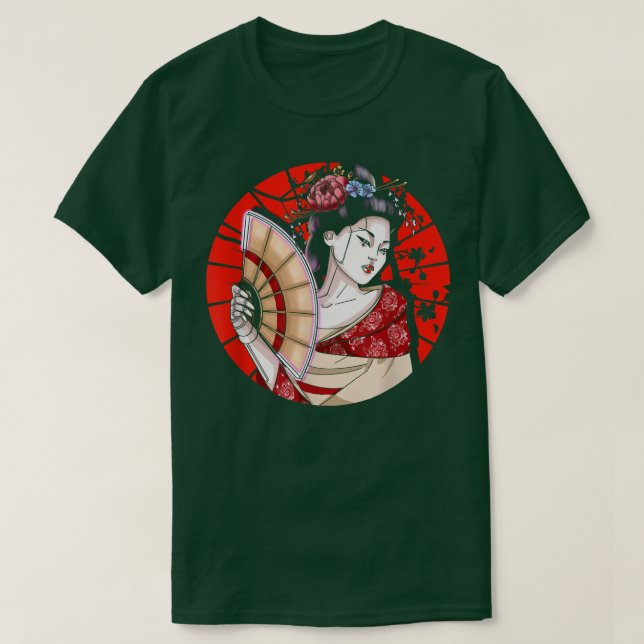 Japanese Geisha With Fan  Sakura Japan  Woman Geis T Shirt (Design framsida)