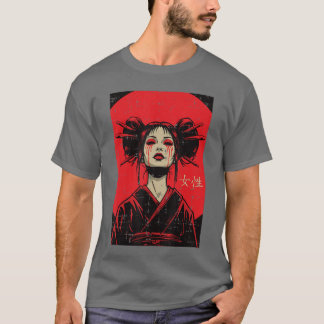 Japanese Geisha Woman Crying Blood Art Women Girls T Shirt