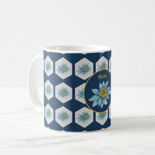 Japanese Geometric Lily Flower Pattern Monogram Kaffemugg