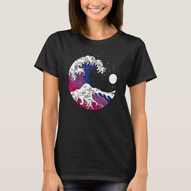 Japanese Great Wave Bisexual Pride LGBTQ Bi Flag B T Shirt (Framsida)