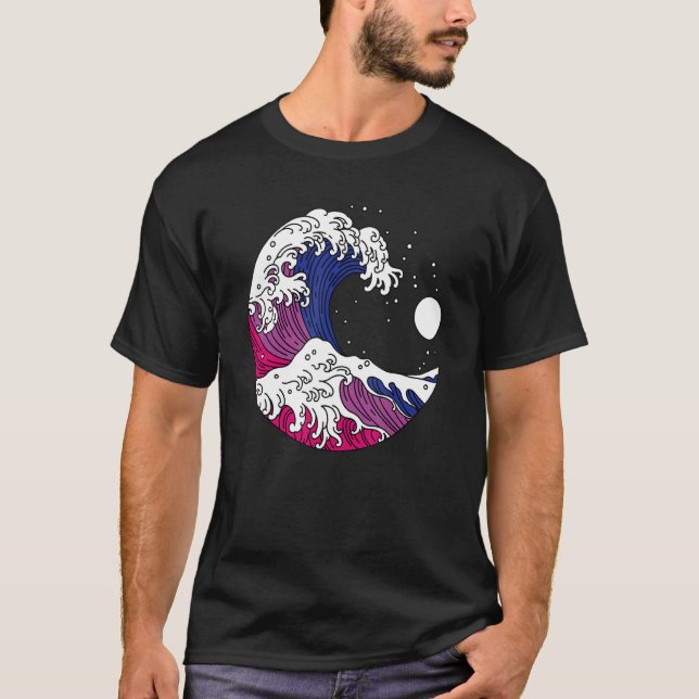 Japanese Great Wave Bisexual Pride LGBTQ Bi Flag B T Shirt (Framsida)