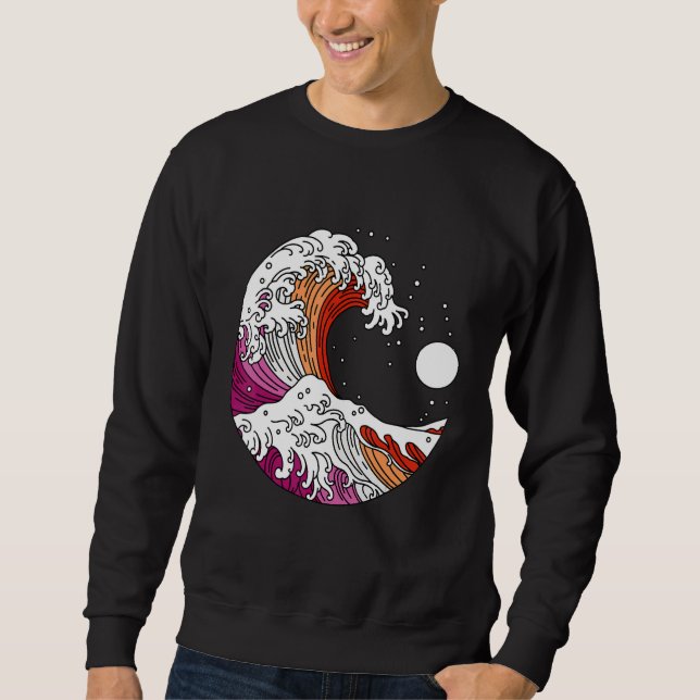 Japanese Great Wave Lesbian Pride Flag WlW Gay Gir Lång Ärmad Tröja (Framsida)
