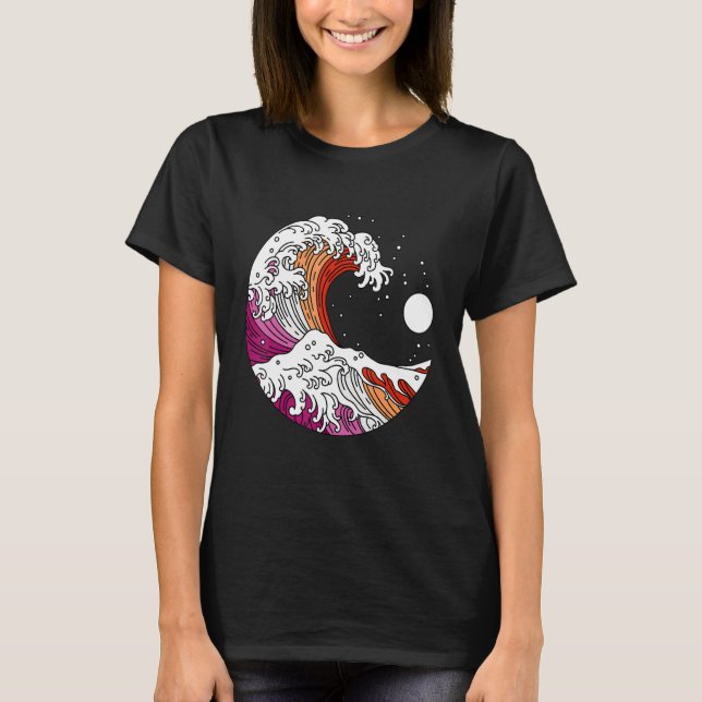 Japanese Great Wave Lesbian Pride Flag WlW Gay Gir T Shirt (Framsida)