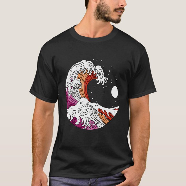 Japanese Great Wave Lesbian Pride Flag WlW Gay Gir T Shirt (Framsida)
