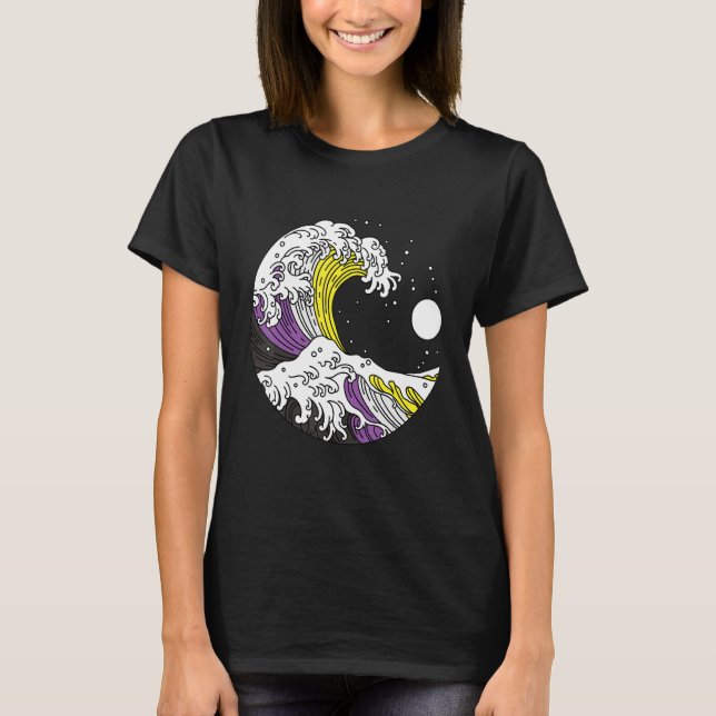 Japanese Great Wave Non Binary Pride Flag Nonbinar T Shirt (Framsida)