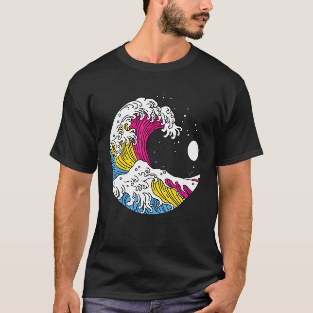 Japanese Great Wave Pansexual Pride Flag Pan LGBTQ T Shirt (Framsida)