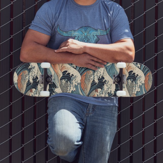 Japanese Great Wave Pattern  Mini Skateboard Bräda 18,5 Cm (Utomhus 3)