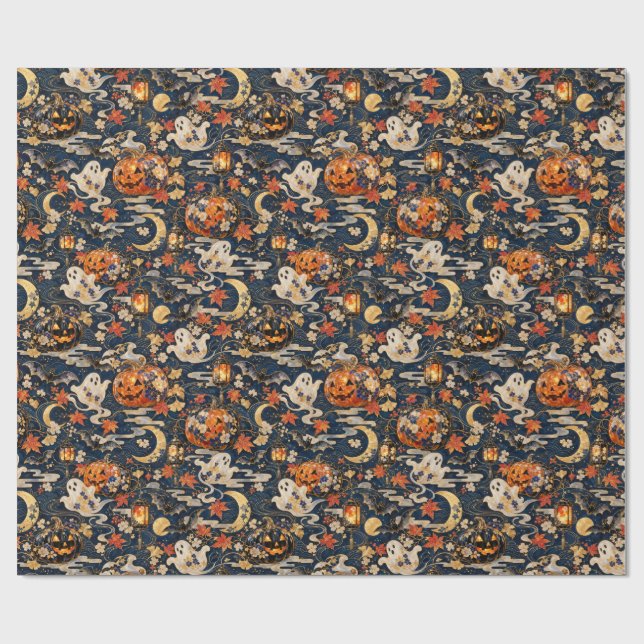 Japanese Halloween Ghost Pumpkin Wrapping Paper Presentpapper (Platt)