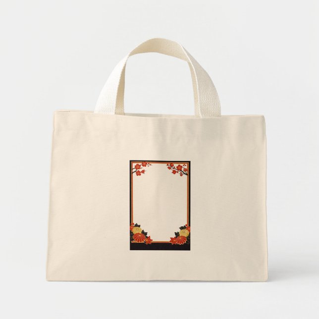 Japanese Hanafuda Tote – Minimal Retro Floral Desi Mini Tygkasse (Framsidan)