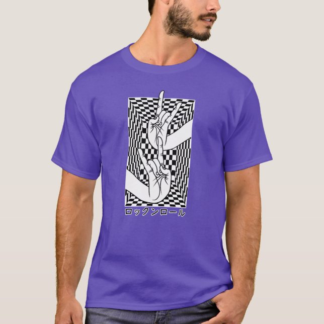 Japanese Hands With Rock N Roll Mudra On Chess ret T Shirt (Framsida)