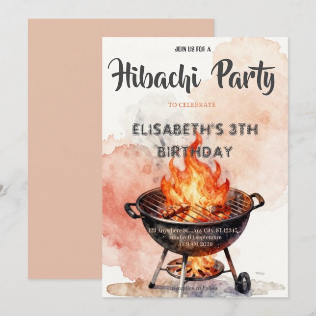Japanese Hibachi Dinner Party Birthday Invitation Inbjudningar (Fram/baksida)