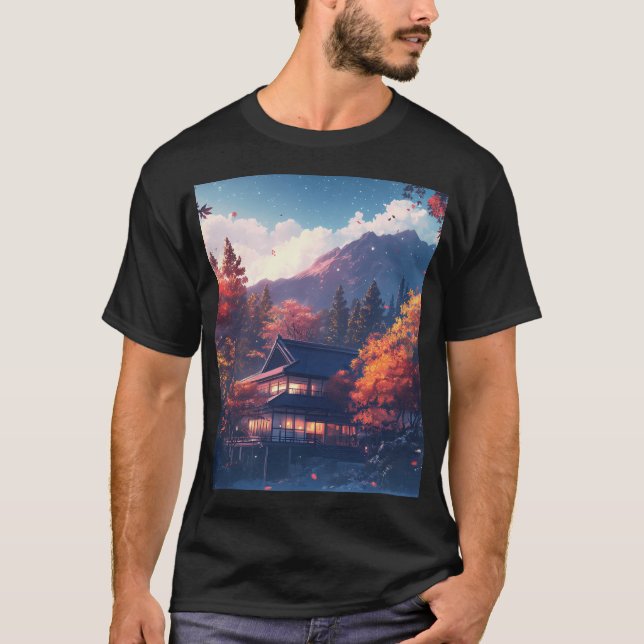 Japanese House In Mountains T Shirt (Framsida)