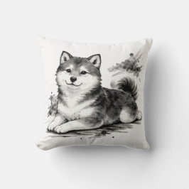 【Japanese Ink Puppy Throw Pillow】 Kudde