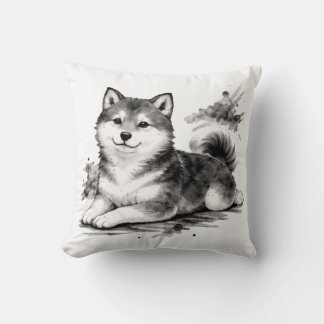 【Japanese Ink Puppy Throw Pillow】 Kudde