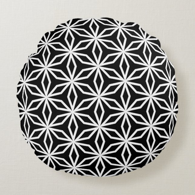 Japanese-Inspired Geometric Black and White  Rund Kudde (Framsidan)