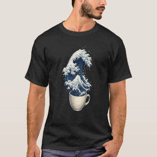Japanese Inspired Ocean Wave Coffee Cup Art T Shirt