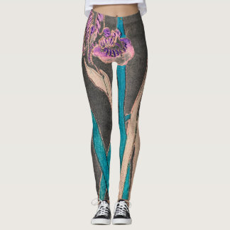 JAPANESE IRIS IN BLACK TRYCTED Leggings