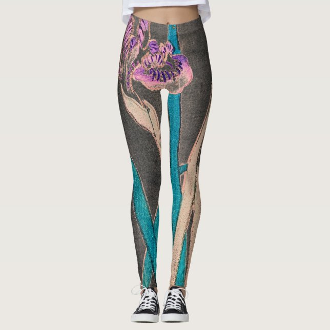 JAPANESE IRIS IN BLACK TRYCTED Leggings (Framsida)
