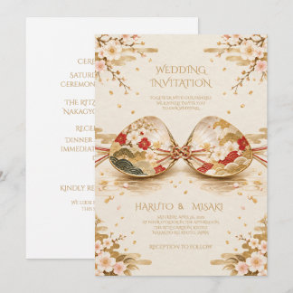 Japanese Kaiawase Gold Wedding Invitation Inbjudningar