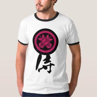 Japanese kanji "侍" (samurai) and family crests t shirt
