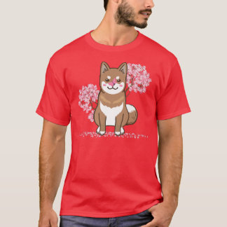 Japanese Kawaii Sakura  Cherry Blossom Shikoku Dog T Shirt