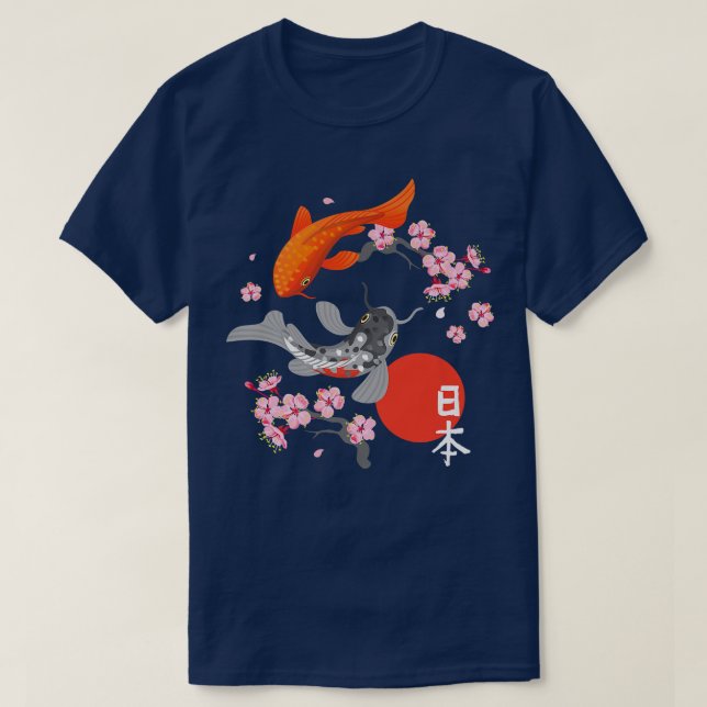 Japanese Koi Carp Fish Nishikigoi Fish Sakura Cher T Shirt (Design framsida)