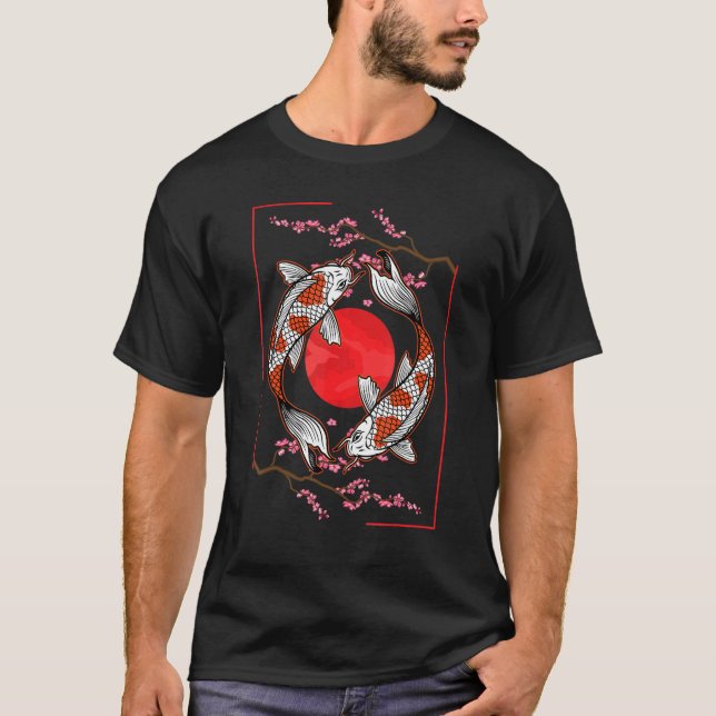 Japanese Koi Carp Sakura Retro Japan Koi Carp T Shirt (Framsida)