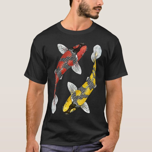 Japanese Koi Carp  Yin Yang Black Red and Yellow F T Shirt (Framsida)