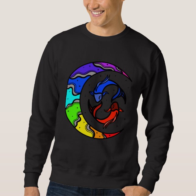 Japanese Koi Fish and Crescent Moon With Rainbow C Lång Ärmad Tröja (Framsida)