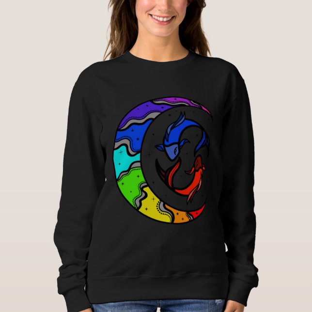 Japanese Koi Fish and Crescent Moon With Rainbow C T Shirt (Framsida)