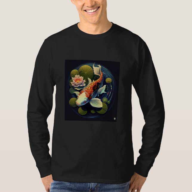 Japanese Koi fish Carp Lilly pad Lotus Flower T Shirt (Framsida)