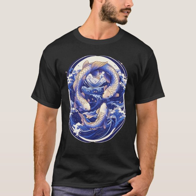 Japanese Koi Fish Ocean Wave Tattoo Symbolism Sere T Shirt (Framsida)