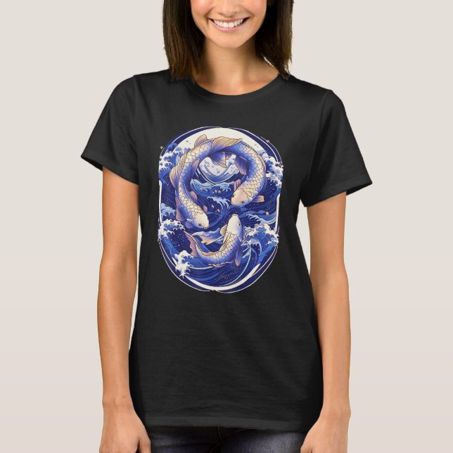 Japanese Koi Fish Ocean Wave Tattoo Symbolism Sere T Shirt (Framsida)
