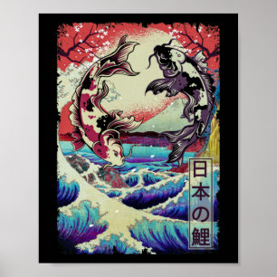 Japanese Koi Fishes Great Wave off Kanagawa Poster